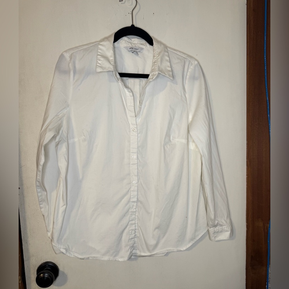 Nine West White Button-Up Shirt